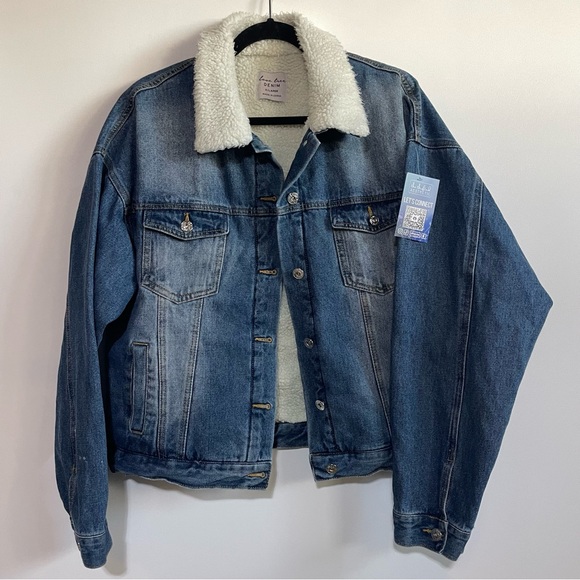 Custom Upcycled Quilt Patch Sherpa Lined Denim Jacket Rework size XL - Picture 3 of 6